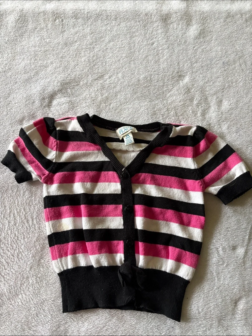 The Children's Place Pink Black White Striped Short Sleeve Cardigan